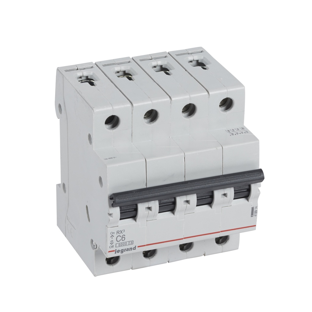 LEGRAND 419914, MCB RX³ 6000, 4P, 400V, 6 A, Curbă C, Compatibil cu bare de alimentare tip pieptene