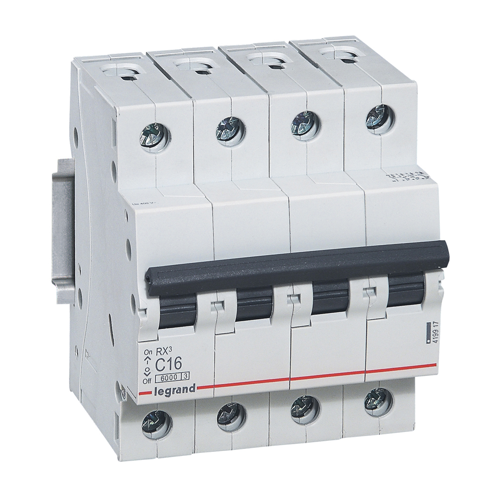 LEGRAND 419917, MCB RX³ 6000, 4P, 400 V, 16 A, C Curve, Comb Busbar Compatible