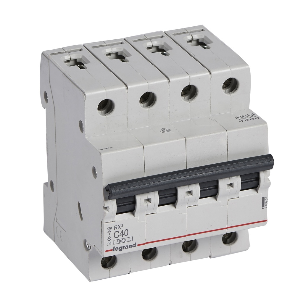 LEGRAND 419921, MCB RX³ 6000, 4P, 400 V, 40 A, C Curve, Comb Busbar Compatible