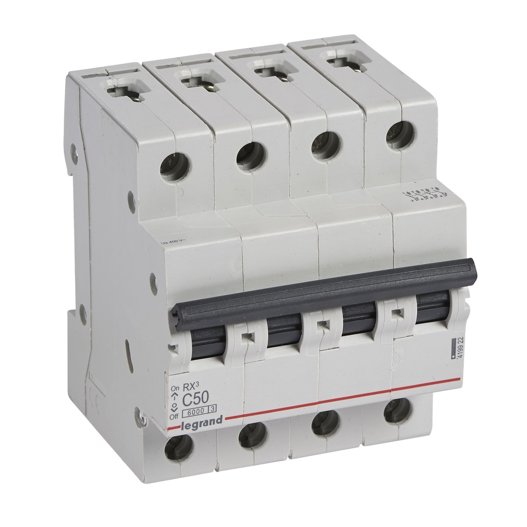 LEGRAND 419922, MCB RX³ 6000, 4P, 400 V, 50 A, C Curve, Comb Busbar Compatible