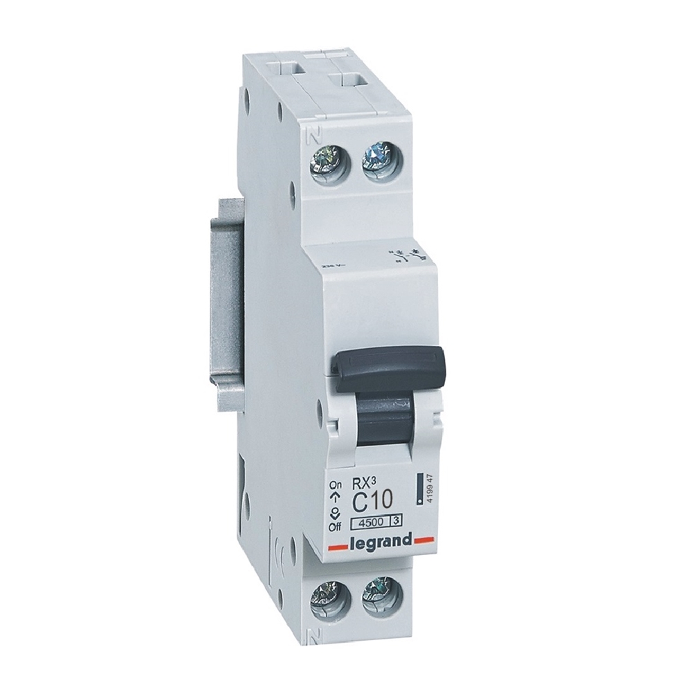 LEGRAND 419947, MCB RX³ 4500, 1P+N, 230 V, 10 A, C Curve, Left Neutral