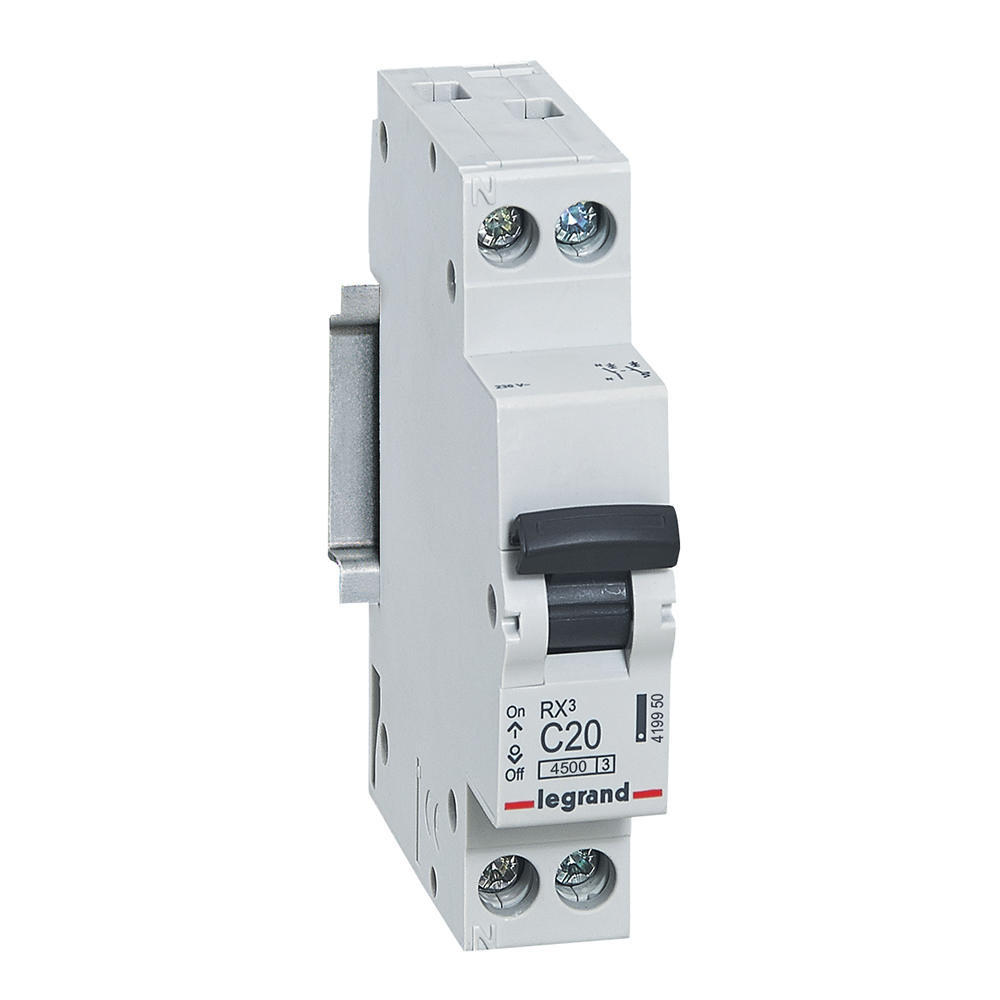 LEGRAND 419950, MCB RX³ 4500, 1P+N, 230 V, 20 A, C Curve, Left Neutral