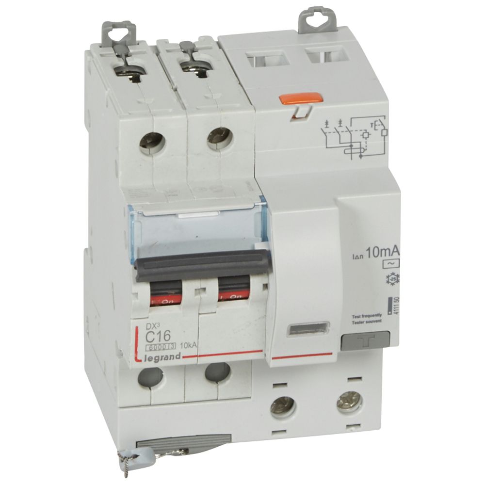 LEGRAND 411150, Residual Current Breaker DX³ 6000, 10 kA, 2P, 230 V, 16 A, 10 mA, Type AC