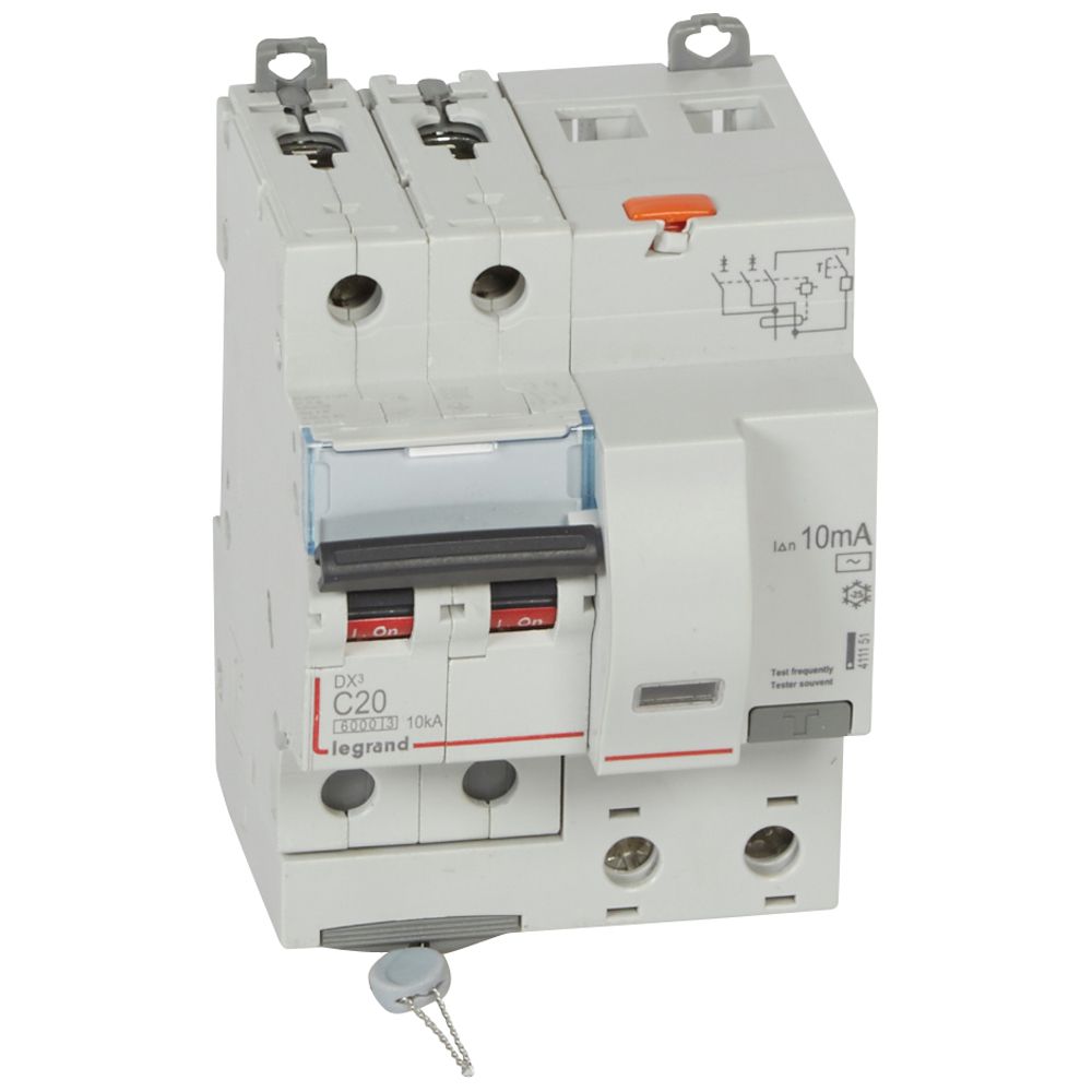 LEGRAND 411151, Disjunctor diferential, DX³ 6000 -10 kA -2P-230 V -20 A -10 mA, tip AC