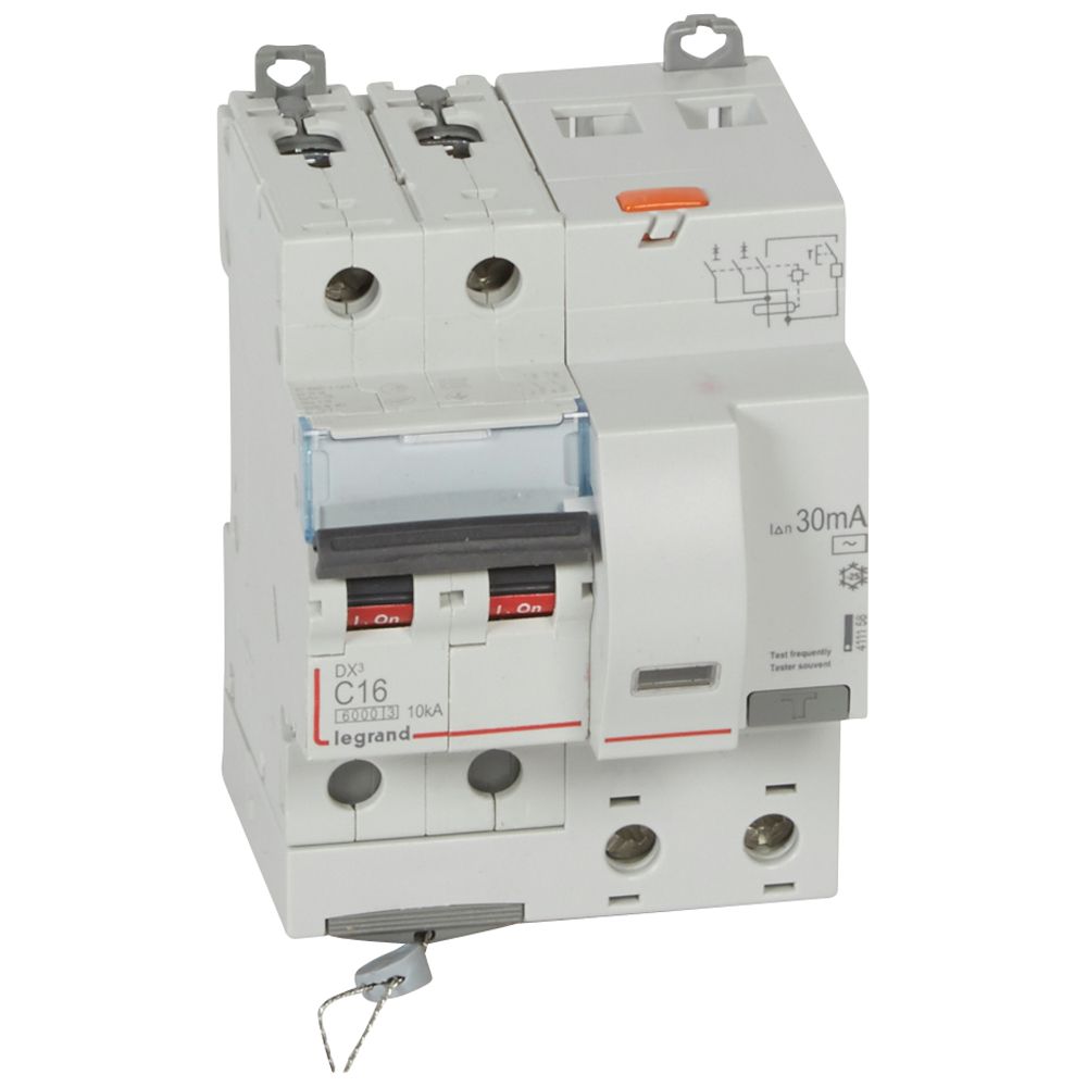 LEGRAND 411158, Residual Current Breaker DX³ 6000, 10 kA, 2P, 230 V, 16 A, 30 mA, Type AC