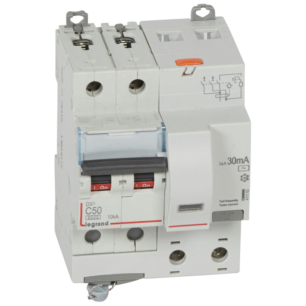 LEGRAND 411163, Residual Current Breaker DX³ 6000, 10 kA, 2P, 230 V, 50 A, 30 mA, Type AC
