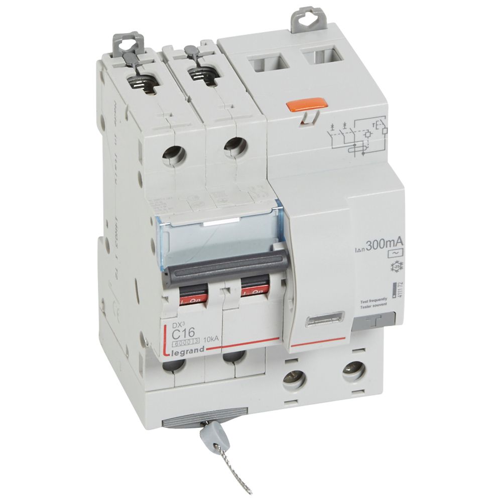 LEGRAND 411172, Residual Current Breaker DX³ 6000, 10 kA, 2P, 230 V, 16 A, 300 mA, Type AC