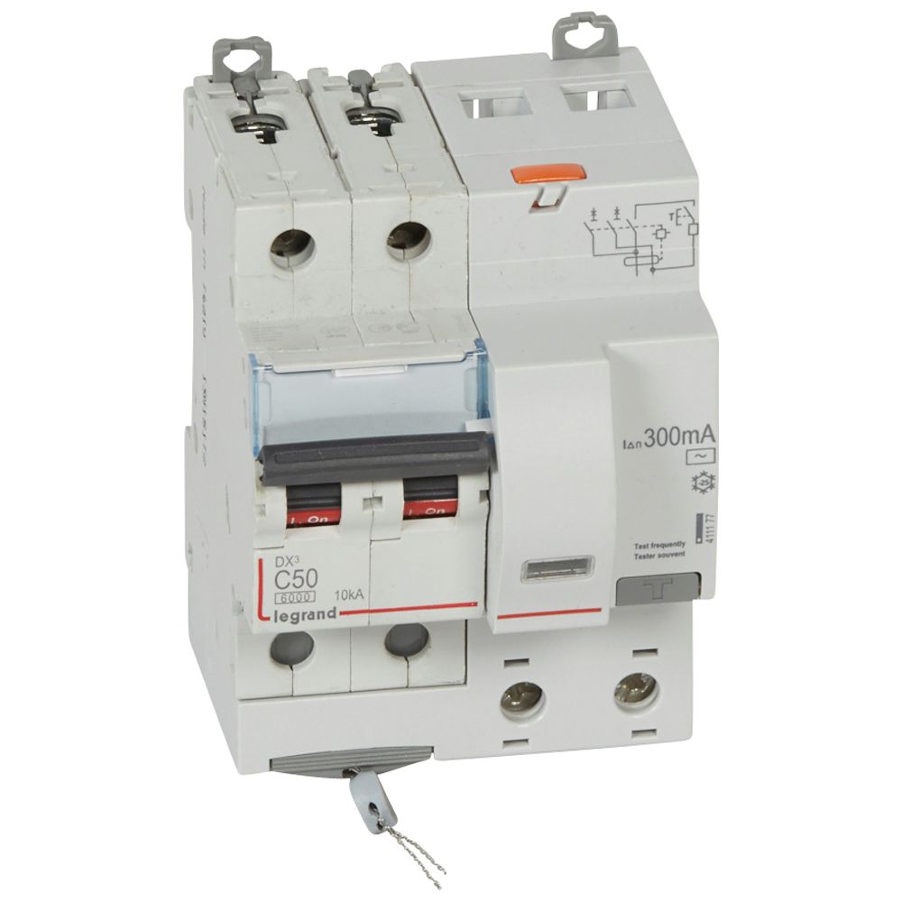 LEGRAND 411177, Residual Current Breaker DX³ 6000, 10 kA, 2P, 230 V, 50 A, 300 mA, Type AC