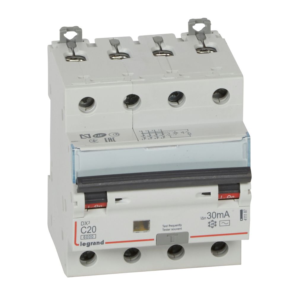 LEGRAND 411187, RCBO, DX³ 6000 -10 kA -4P-400 V -20 A -30 mA, tip AC