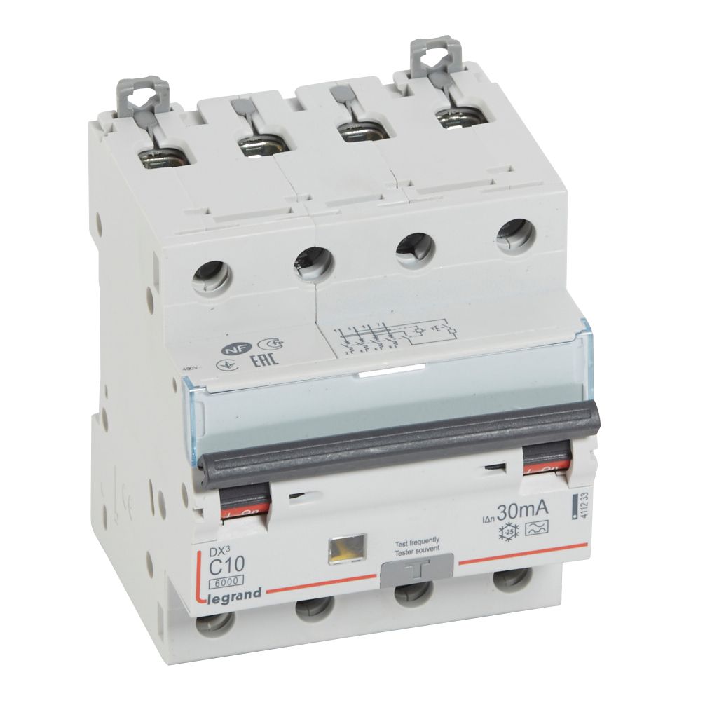 LEGRAND 411233, RCBO, DX³ 6000 -10 kA -4P-400 V -10 A -30 mA, tip A