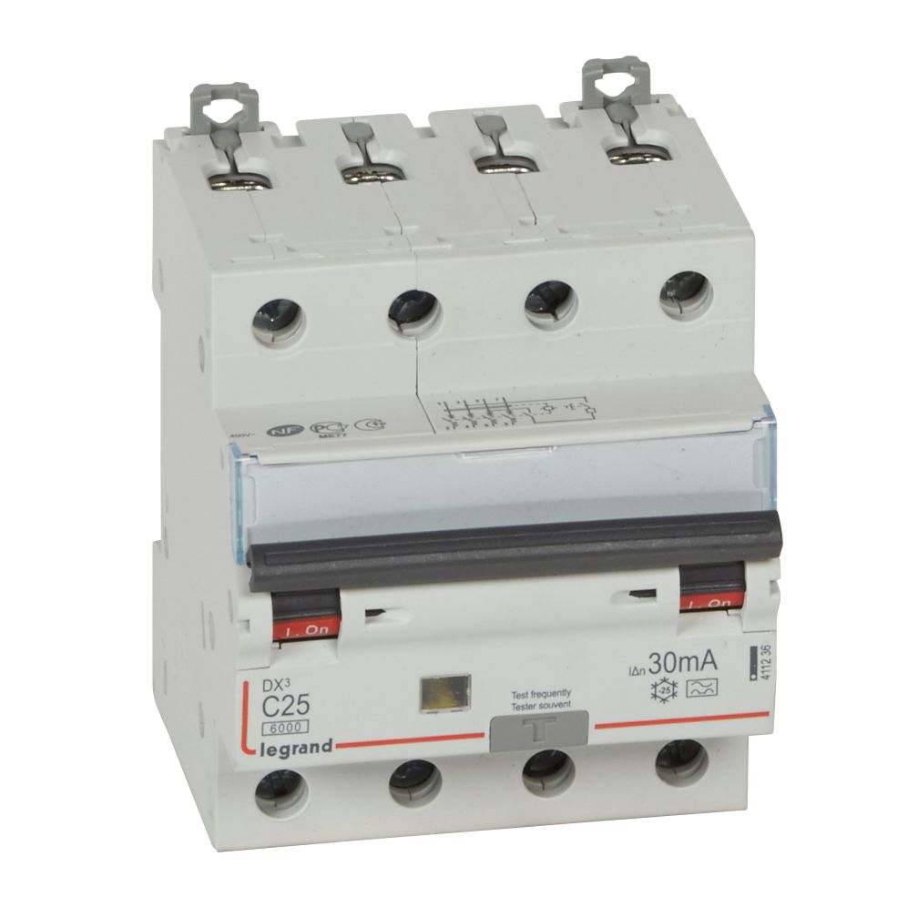 LEGRAND 411236, RCBO, DX³ 6000 -10 kA -4P-400 V -25 A -30 mA, tip A