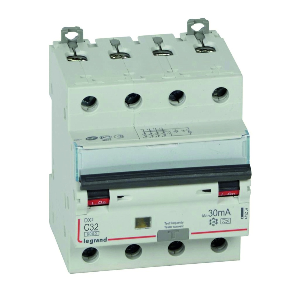 LEGRAND 411237, RCBO DX³ 6000, 10 kA, 4P, 400 V, 32 A, 30 mA, Type A