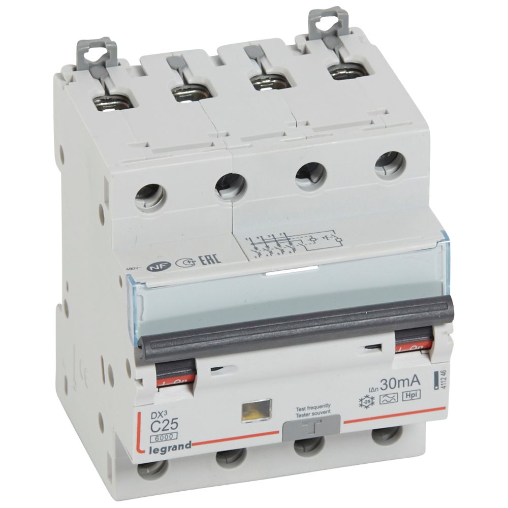 LEGRAND 411246, RCBO, DX³ 6000, 10 kA, 4P, 400 V, 25 A, 30 mA, tip Hpi