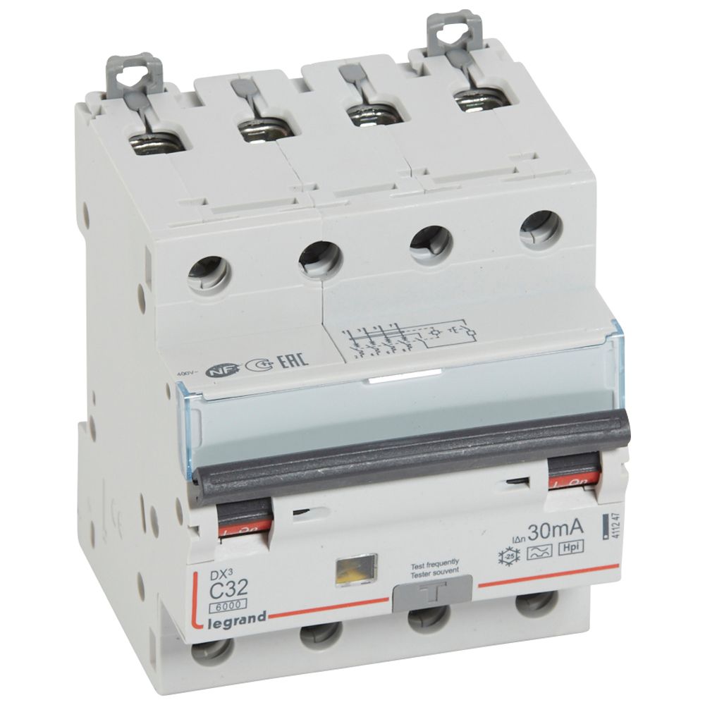 LEGRAND 411247, RCBO, DX³ 6000, 10 kA, 4P, 400 V, 32 A, 30 mA, tip Hpi