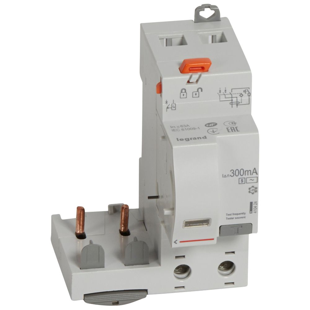 LEGRAND 410424, Bloc diferential, 2P, 230 V -63 A-300 mA selectiv, tip AC, pentru 1 modul DX³