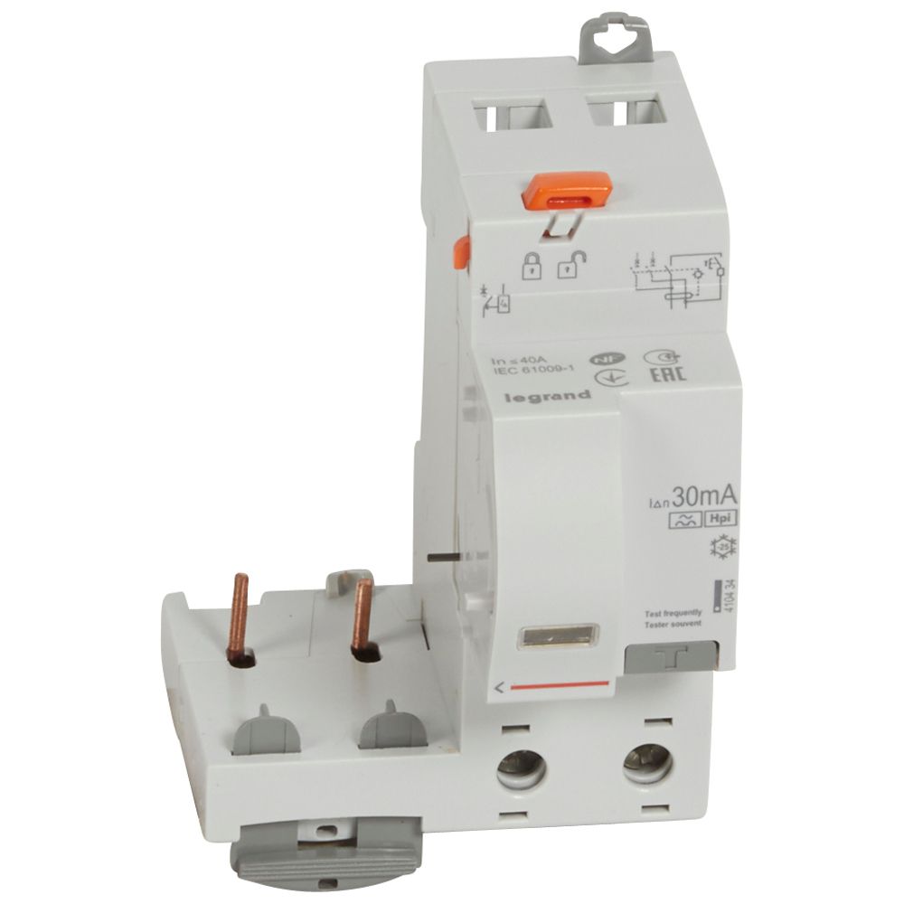 LEGRAND 410434, Bloc diferențial adaptare DX³-șurub-2P-230/400 V-40 de tip A Hpi-30 mA, Disjunctor 1 mod/pol