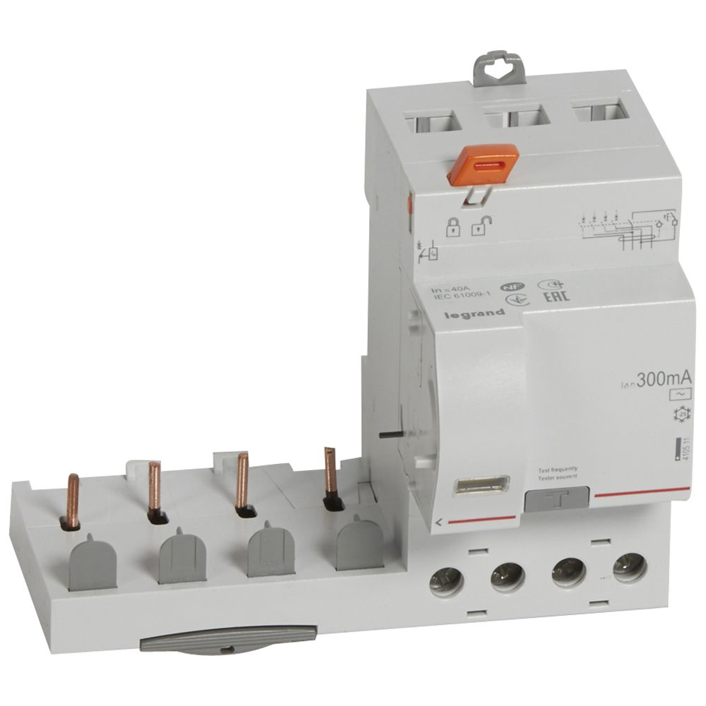 LEGRAND 410511, Differential Block, 4P, 400 V, 40 A, 300 mA, Type AC, 1 DX³ Module