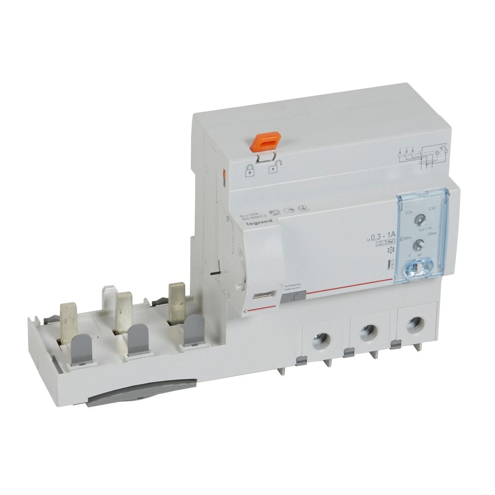 LEGRAND 410612, Differential Block, 3P, 400 V, 125 A, 300/1000 mA adjustable, Type Hpi, for DX³ 1.5 Module/Pole Breakers