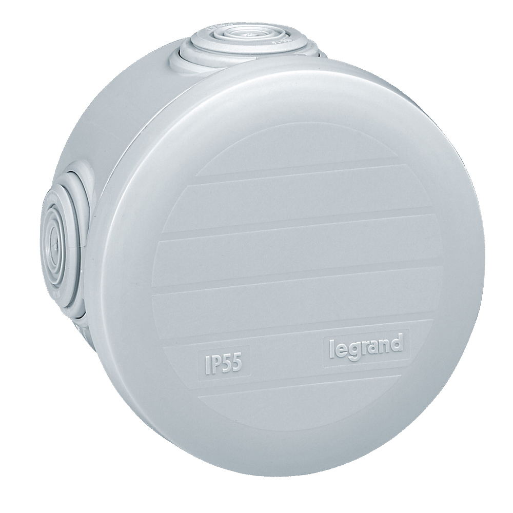 LEGRAND 092003, Doză rotundă Plexo Ø70×45 mm, Alb, 20 intrări pentru tub D.4, Etanșă IP55/IK07, GWT 650°C