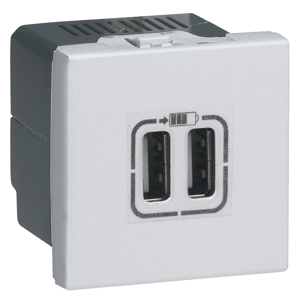 LEGRAND 079394, Priză USB dublă Tip A+A Mosaic, 2 module, 3A, 15W, Aluminiu