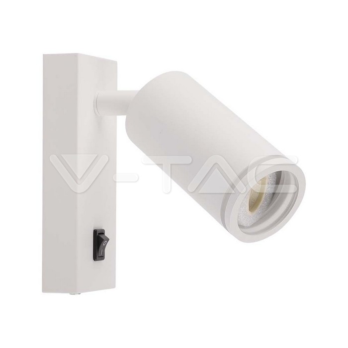 V-TAC 10295, Suport GU10 Montaj pe Perete cu Întrerupător, Alb