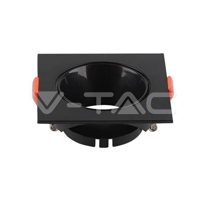 V-TAC 6652, Suport GU10 Pătrat Negru, Ramă Negru cu Reflector Negru