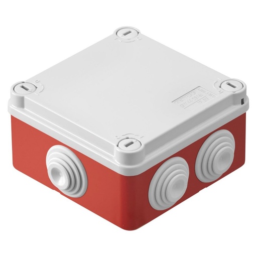 [PTG018.00021] GEWISS GW44054R, Junction Box with Plain Quick Fixing LidA 1/4 Turn, IP55, Internal Dimensions 100x100x50, Walls with Cable Glands, Gwt960ºc, Grey, Box Red