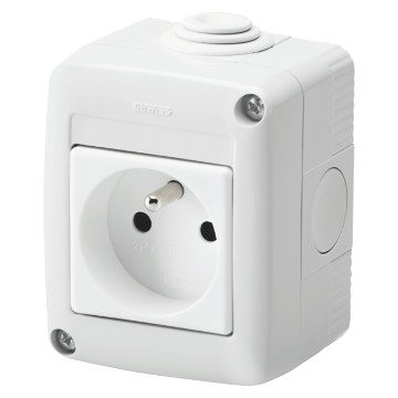 [PTG018.00190] GEWISS GW27815, Protected Enclosure Complete with System Devices, with Socket Outlet 2P+e 10/16 A, French Standard, IP40, Grey Ral 7035