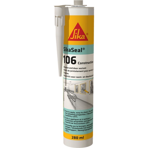 [PTG254.00089] SikaSeal-106 Construction, Hydroflex Sealant for Connection Joints, Interior & Exterior, White, 280 mL