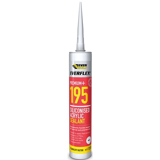 [PTG254.00154] EVERBUILD EVERFLEX 195 Siliconised Acrylic Sealant, Siliconised Acrylic Sealant Multi-Use, Interior & Exterior, White, 300 mL