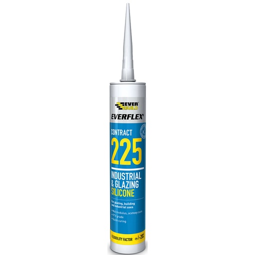[PTG254.00158] EVERBUILD EVERFLEX 225 Industrial & Glazing Silicone, Acetoxy Silicone for Glazing & Industry, Interior & Exterior, 295 mL