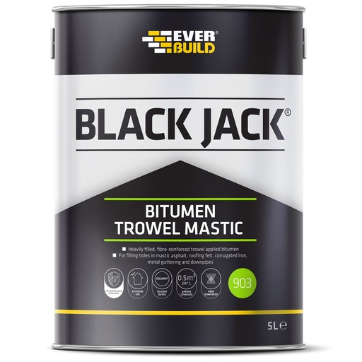 [PTG254.00396] EVERBUILD BLACK JACK 903 BITUMEN TROWEL MASTIC, Fibre-Reinforced Bituminous Trowel Compound, Exterior, Black