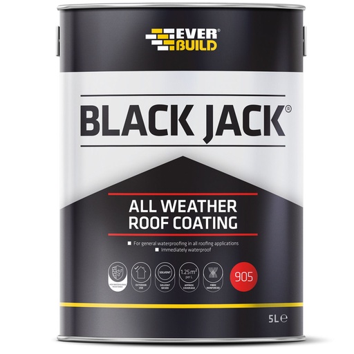 [PTG254.00415] EVERBUILD BLACK JACK 905 ALL WEATHER ROOF COATING, Fibre-Reinforced Bitumen Compound Solvent-Based, Exterior, Black