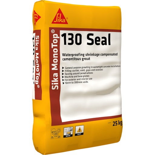 [PTG042.00016] Sika MonoTop-130 Seal, Pourable, non-shrink, waterproof repair mortar, Interior & Exterior, Grey Powder, 25 kg