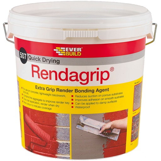 [PTG261.00004] EVERBUILD 507 RENDAGRIP, Fast-Drying Bonding Agent with Enhanced Grip, Interior, Red liquid, 10 L