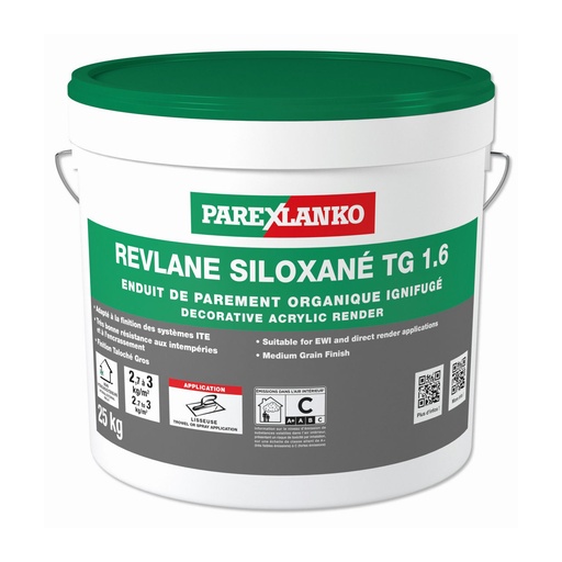 [PTG261.00027] Parex REVLANE+ SILOXANE IGNIFUGE TG, Water-Repellent Siloxane Top Coat, Interior & Exterior, White, 25 kg