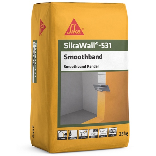 [PTG261.00032] SikaWall-531 Smoothband, Skim Coat for Smooth Render Finish, Interior & Exterior, 25 kg