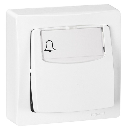 [PTG264.01104] Legrand 086009, Buton Cu Suport De Etichete Cu Montaj Aparent, Complet, 6 A, Alb