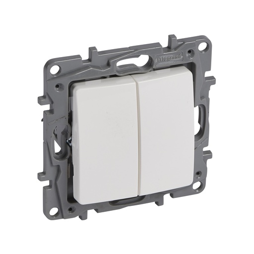 [PTG264.01135] Legrand 764508, Buton Dublu Niloé, ND NÎ, 6 A, 250 V, Borne Automate, Alb