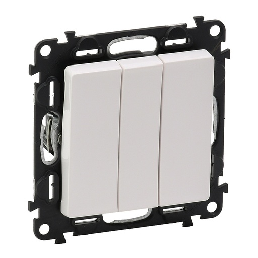 [PTG264.01581] Legrand 752103, Intrerupator Triplu Valena Life, 10 AX, 250 V, Cu Placa, Alb