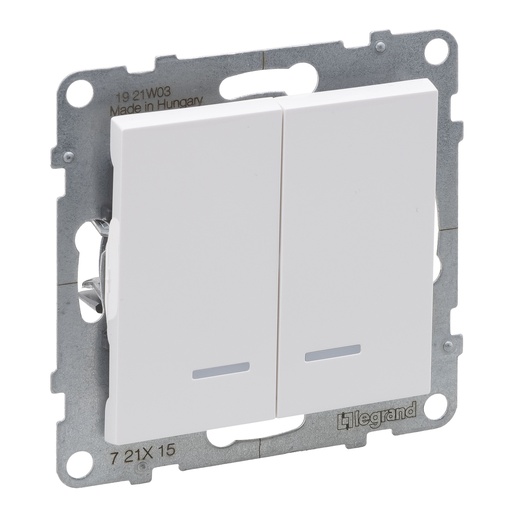 [PTG264.01694] LEGRAND 721115, Double Illuminated Switch, 10AX, Term Auto, White
