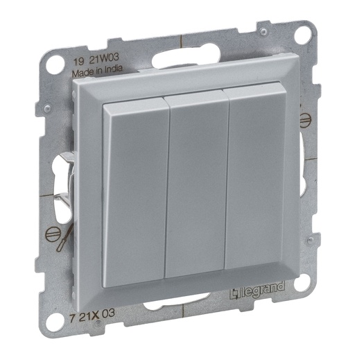 [PTG264.01712] Legrand 721303, Intrerupator Triplu, 10AX, Term Surub, Alu