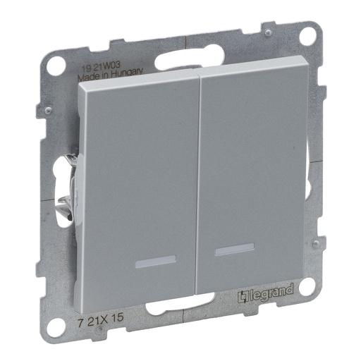 [PTG264.01721] LEGRAND 721315, Double Illuminated Switch, 10AX, Term Auto, Alu