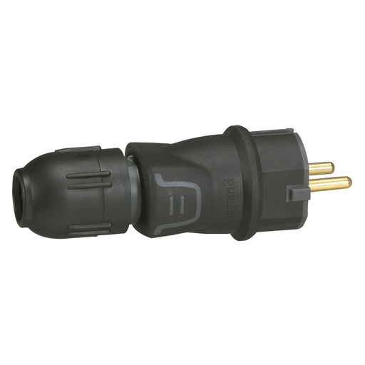 [PTG044.00019] Legrand 050340, Fisa IP44, IK08 2P+T 16A Cauciuc Cu Manson Prindere Neagra