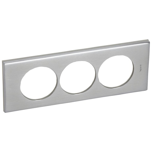 [PTG013.01536] LEGRAND 069109, Céliane Plate, Materials, 3 Modules, for Renovation, Brushed Stainless Steel