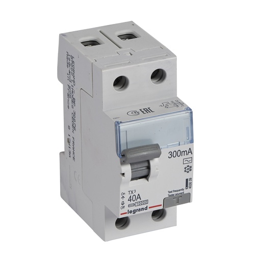 [PTG163.01295] Legrand 403039, Întrerupător automat diferențial (RCCB) TX³, 2P, 230 V, 300 mA, 40 A, tip AC, Incompatibil cu accesorii auxiliare