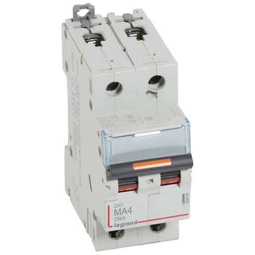 [PTG163.01784] LEGRAND 409868, DX³ MCB, 2P, 4 A, 25 kA, magnetic only, 230/400 V, 2 Modules