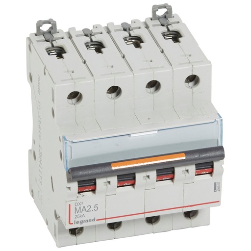 [PTG163.01801] LEGRAND 409887, MCB DX³ MA, 4P, 400 V, 2.5 A, 25 kA, Simple Magnetic, 4 Modules