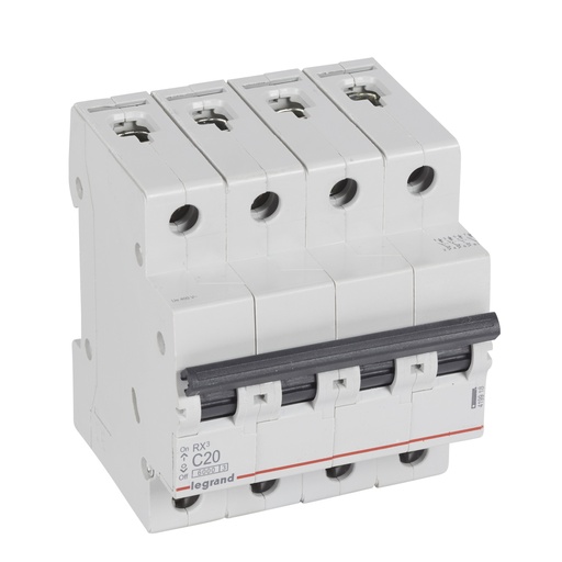 [PTG163.02030] LEGRAND 419918, MCB RX³ 6000, 4P, 400 V, 20 A, C Curve, Comb Busbar Compatible