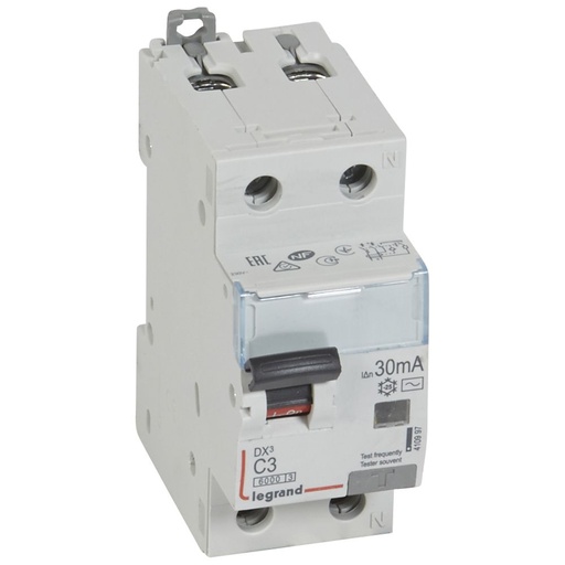 [PTG163.02062] LEGRAND 410997, Disjunctor diferential, DX³ 6000 -10 kA -1P+N-230 V -3 A -30 mA -tip AC, Neutru pe partea dreapta